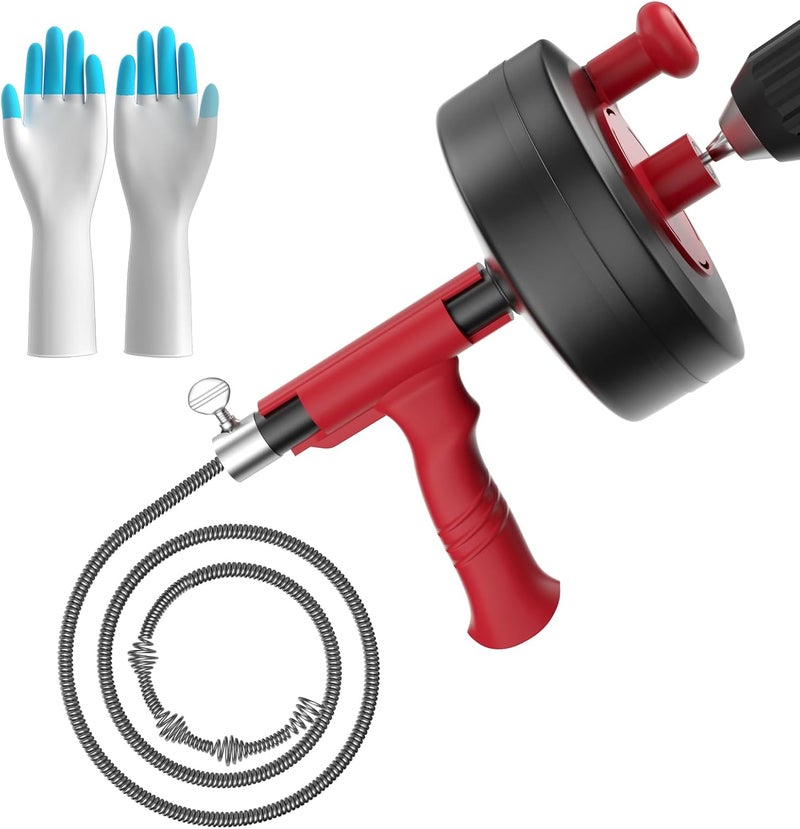 KINGLEV Drain Snake, 25ft Flexible Steel Drain Auger With Drill Adapter, Plumbing Unblocking Hand Auger, Manual Or Powered for Shower & Bathtub Clogs-No auto retract or feed - Image 1